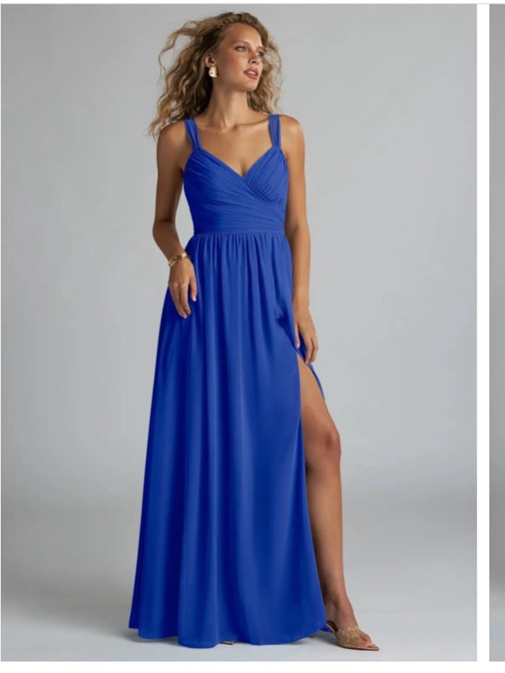 Azazie aziza royal Blue V-Neck Chiffon bridesmaid dress with Side Slit